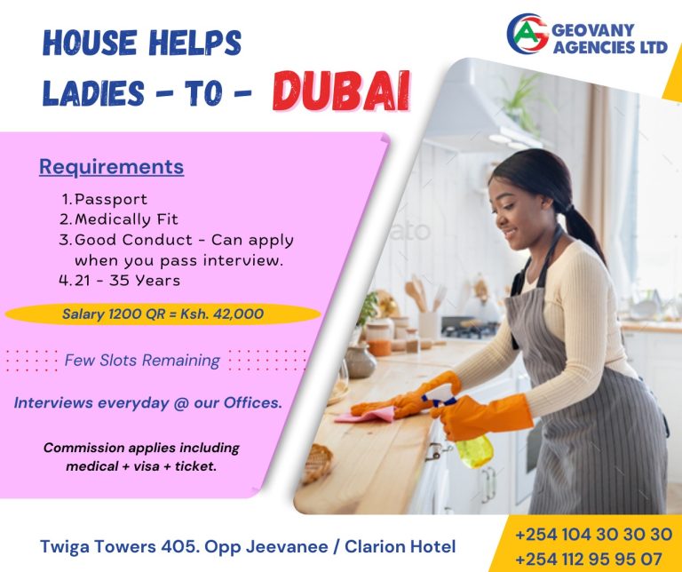 Hiring Househelp Ladies for Dubai, UAE – Attractive Salary!