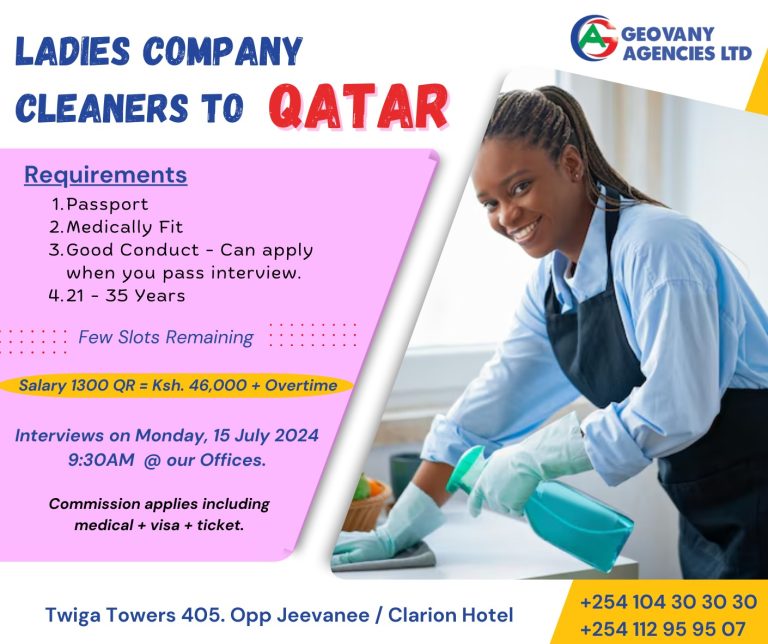 Hiring Female Company Cleaners for Doha, Qatar – Competitive Salary with Overtime!